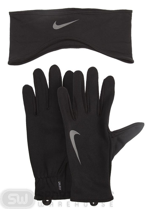 Nike Womens Dri-Fit Medium Running Headband/Glove Set - Black/Silver