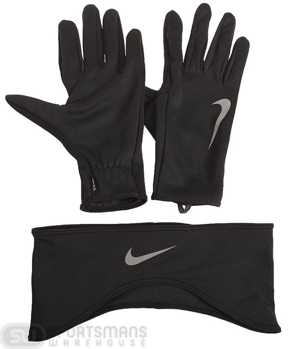 Nike Womens Dri-Fit Small Running Headband/Glove Set - Black/Silver