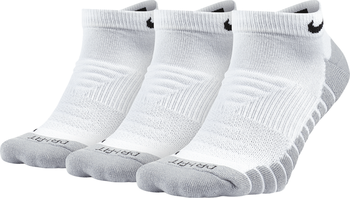 Nike 3 Pack Dry Cushion No-Show Socks - White/Wolf Grey