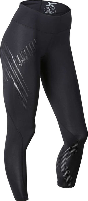 2XU Womens Mid Rise Compression Tights - Black/Black Dot Logo