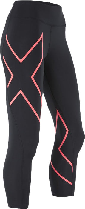 2XU Womens Mid Rise 7/8 Compression Tights - Black/Fiery Coral