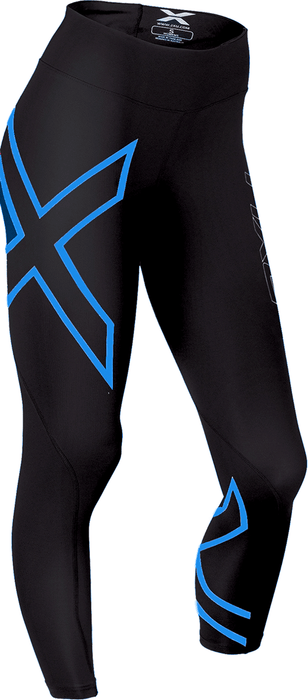 2XU Bonded Mid Rise Womens Compression Tights - Black/Dresden Blue