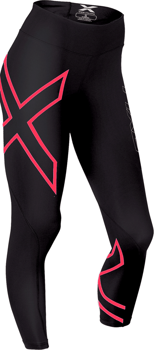 2XU Bonded Mid Rise Womens Compression Tights - Black/Hibiscus