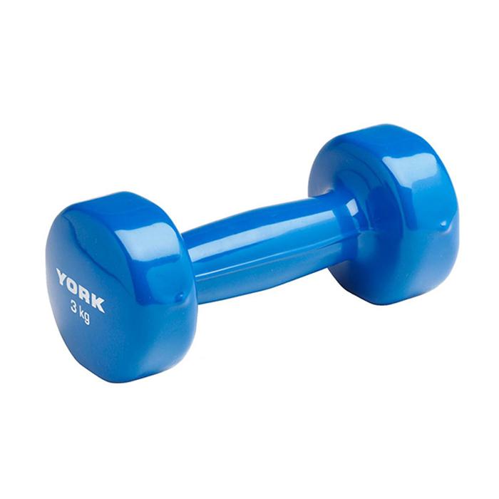 York PVC 3Kg Dipped Dumbbell - Blue